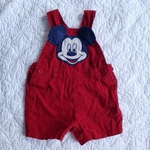 Disney Baby Mickey Mouse Shortalls Overall Shorts Cotton 0-3 Months Red